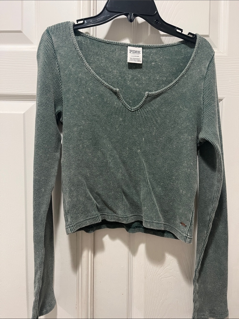 PINK Victoria's Secret Sage Green Waffle Long-Sleeve Top